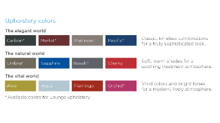 Upholstery colors overview for Dentsply Sirona Sinius treatment centers