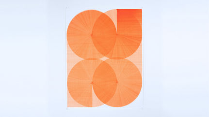 Painting showing an orange line in different shades.