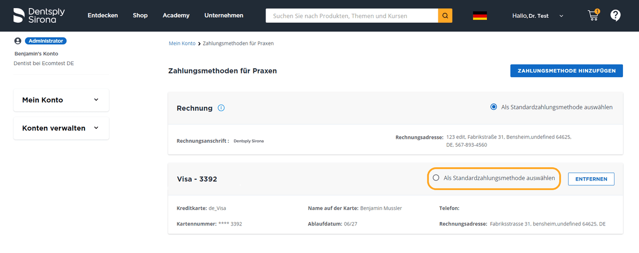 Ihre Zahlungsmethoden verwalten Dentsply Sirona Deutschland