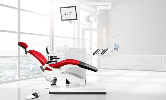 Sinius treatment center in red from Dentsply Sirona