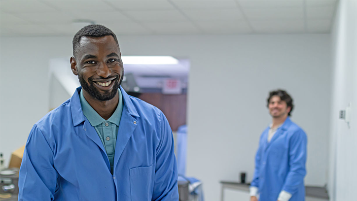 Lab technicians smiling into camera