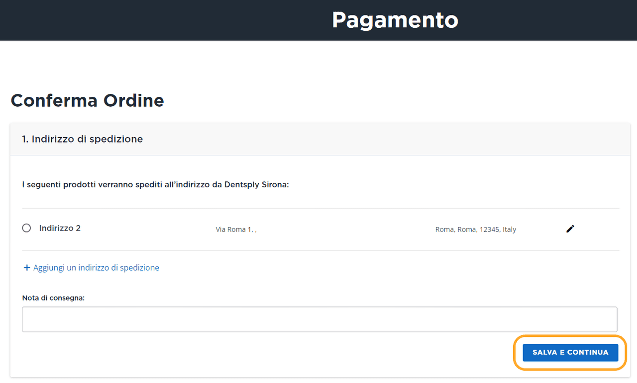 seleziona salva e continua