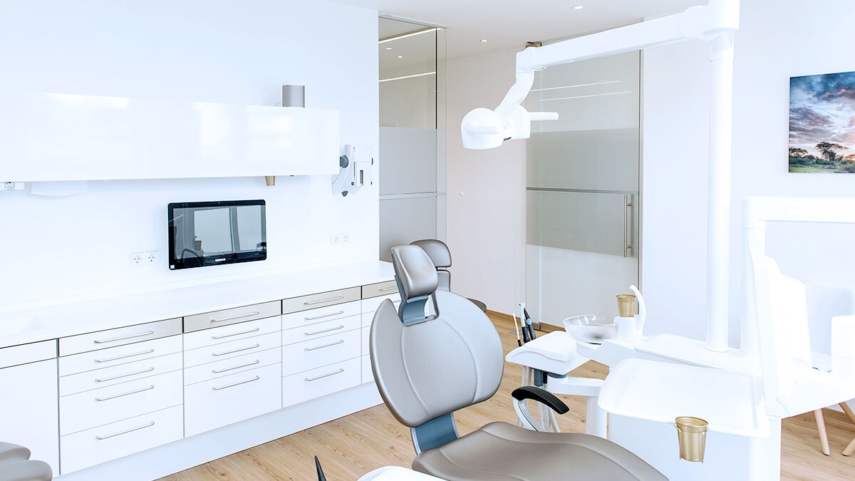 Treatment room in a dental practice, with treatment chair.