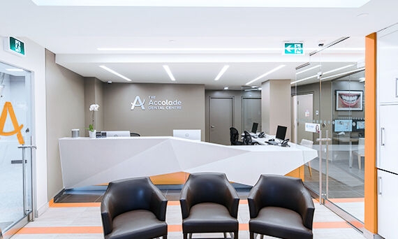 Stylish interior design welcomes patients at dental practice The Accolade Dental Centre in Toronto